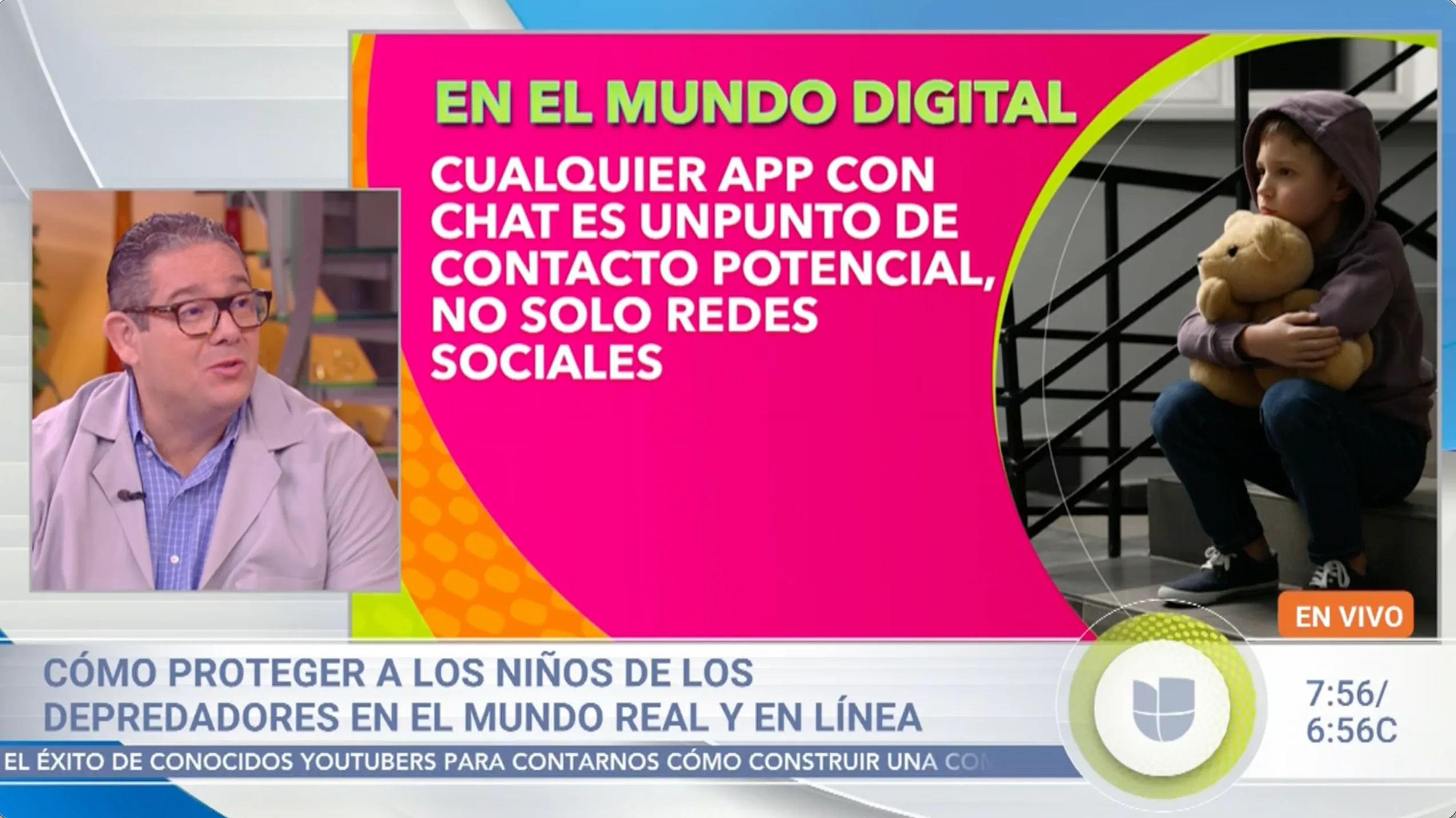 Ariel Coro on Despierta América explaining how apps with chat can expose children to online predators