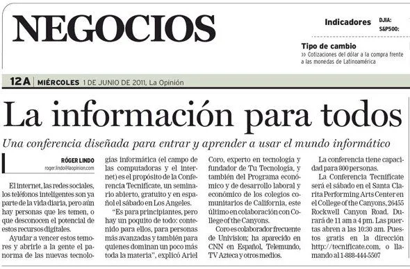 Tecnificate article in La Opinion's Business section